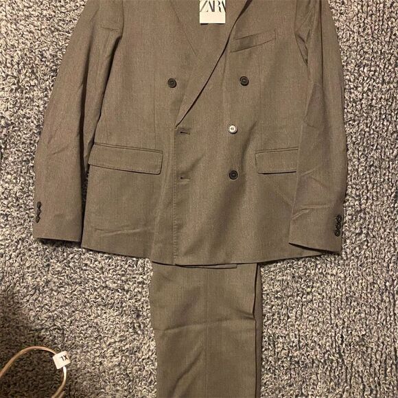 ZARA  Men’s Double-Breasted Wool Suit Brown Size M 2 Piece - Picture 1 of 15